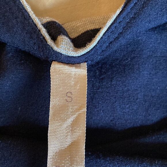 B44 Dressed, Gray/Black Stripe, 3/4 Sleeve Dress with Red Twist back detail. - Picture 5 of 8